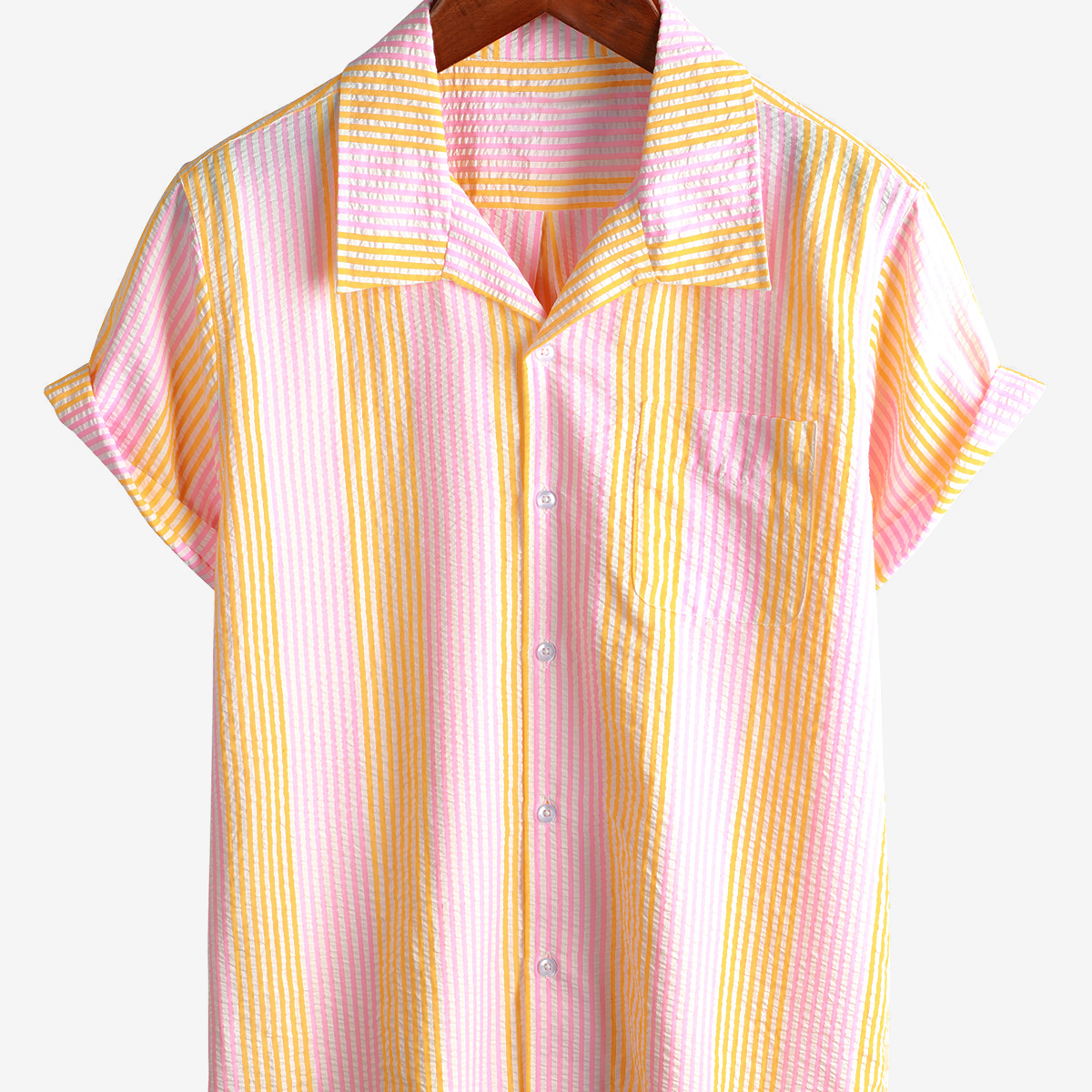 Chemise d'été décontractée à rayures colorées avec poche et manches courtes pour homme