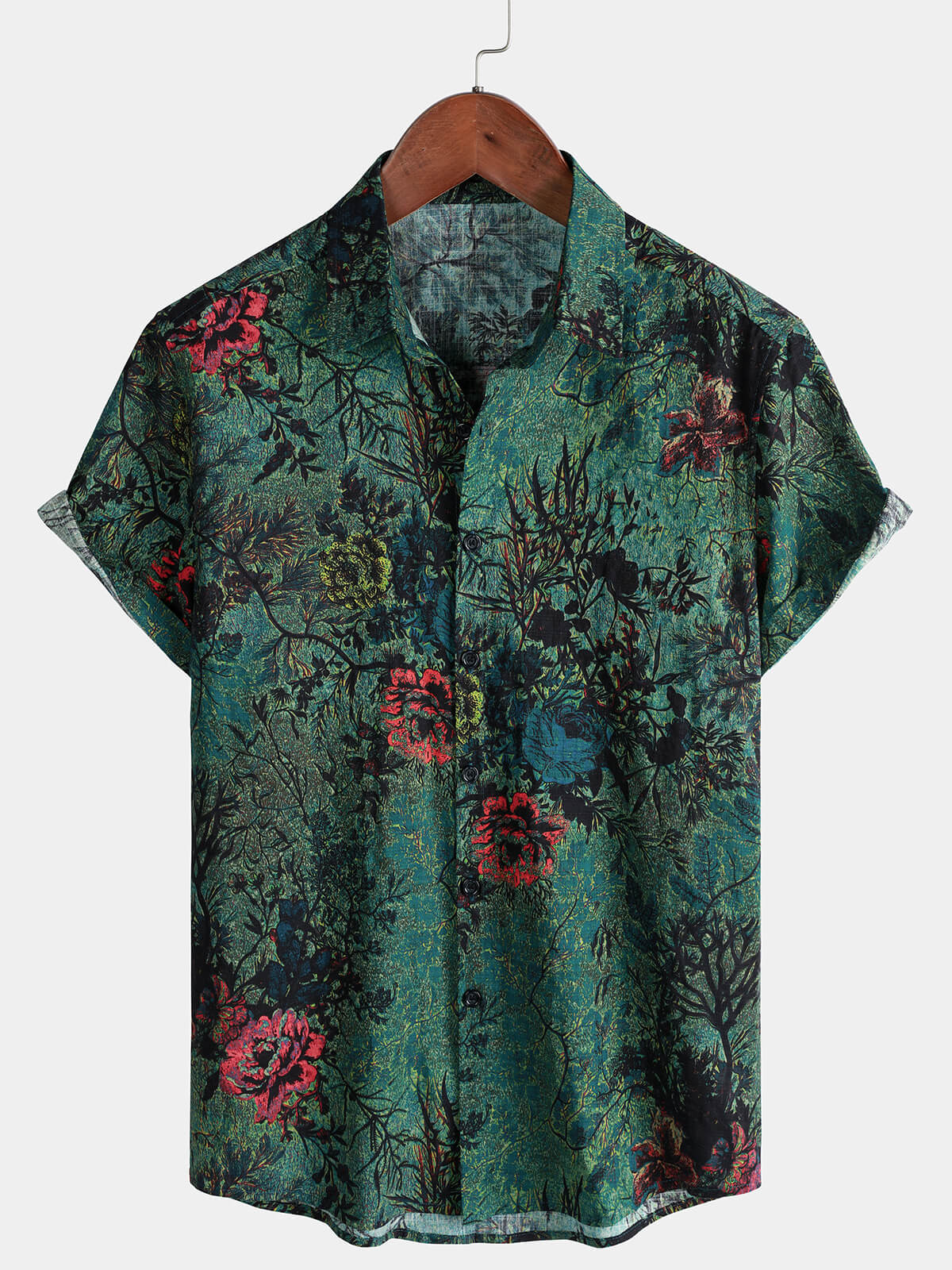 Chemise Homme Florale Verte Vintage