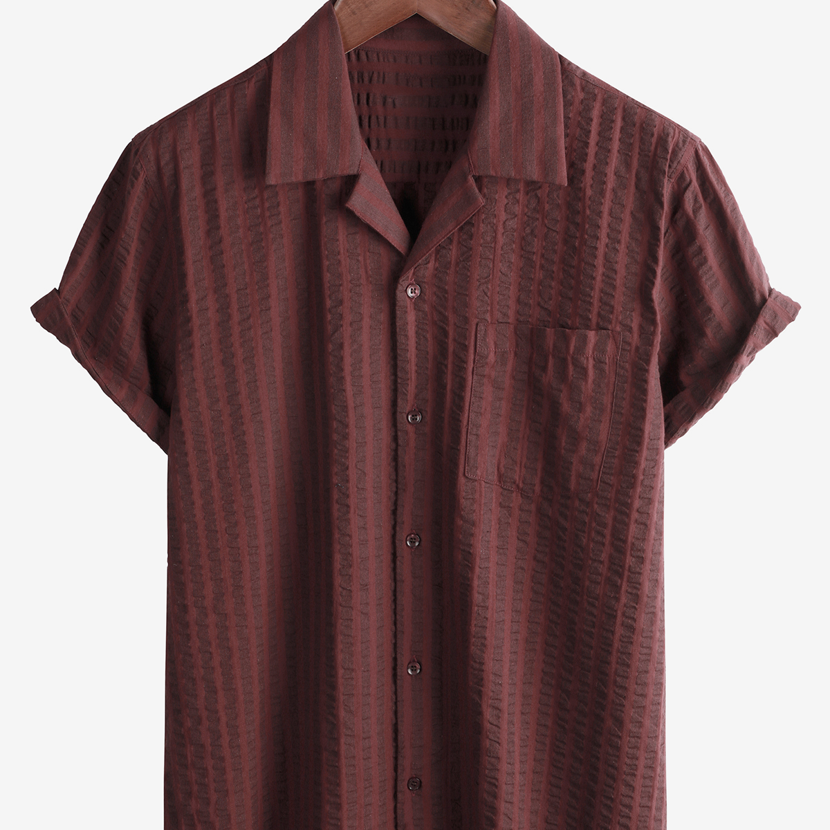 Chemise à rayures à manches courtes avec col cubain et poche pour homme, idéale pour l'été et la plage