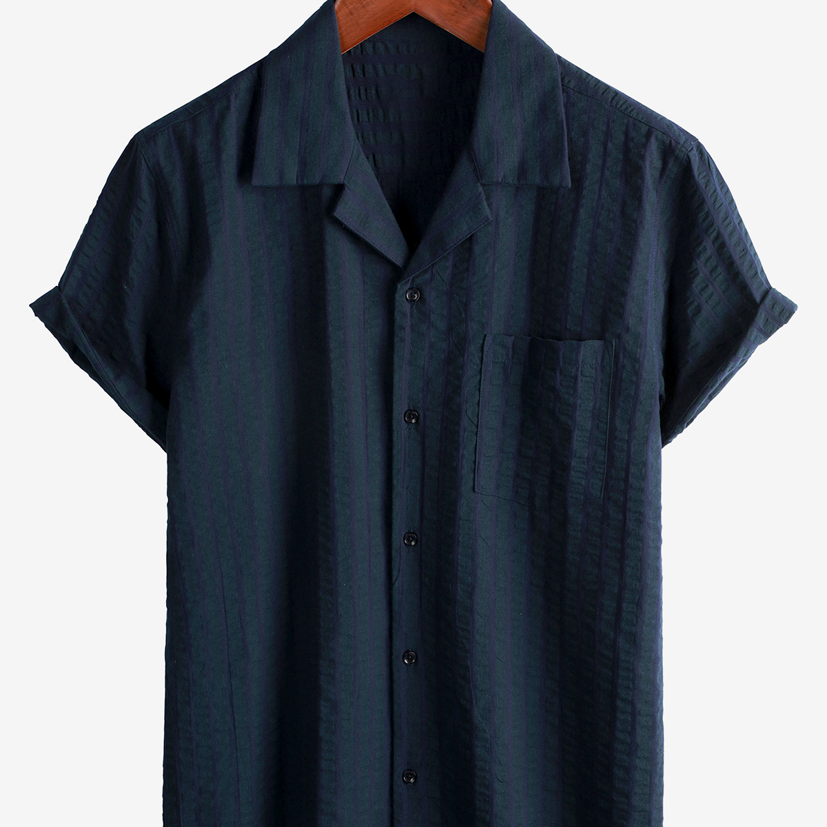 Chemise à rayures à manches courtes avec col cubain et poche pour homme, idéale pour l'été et la plage