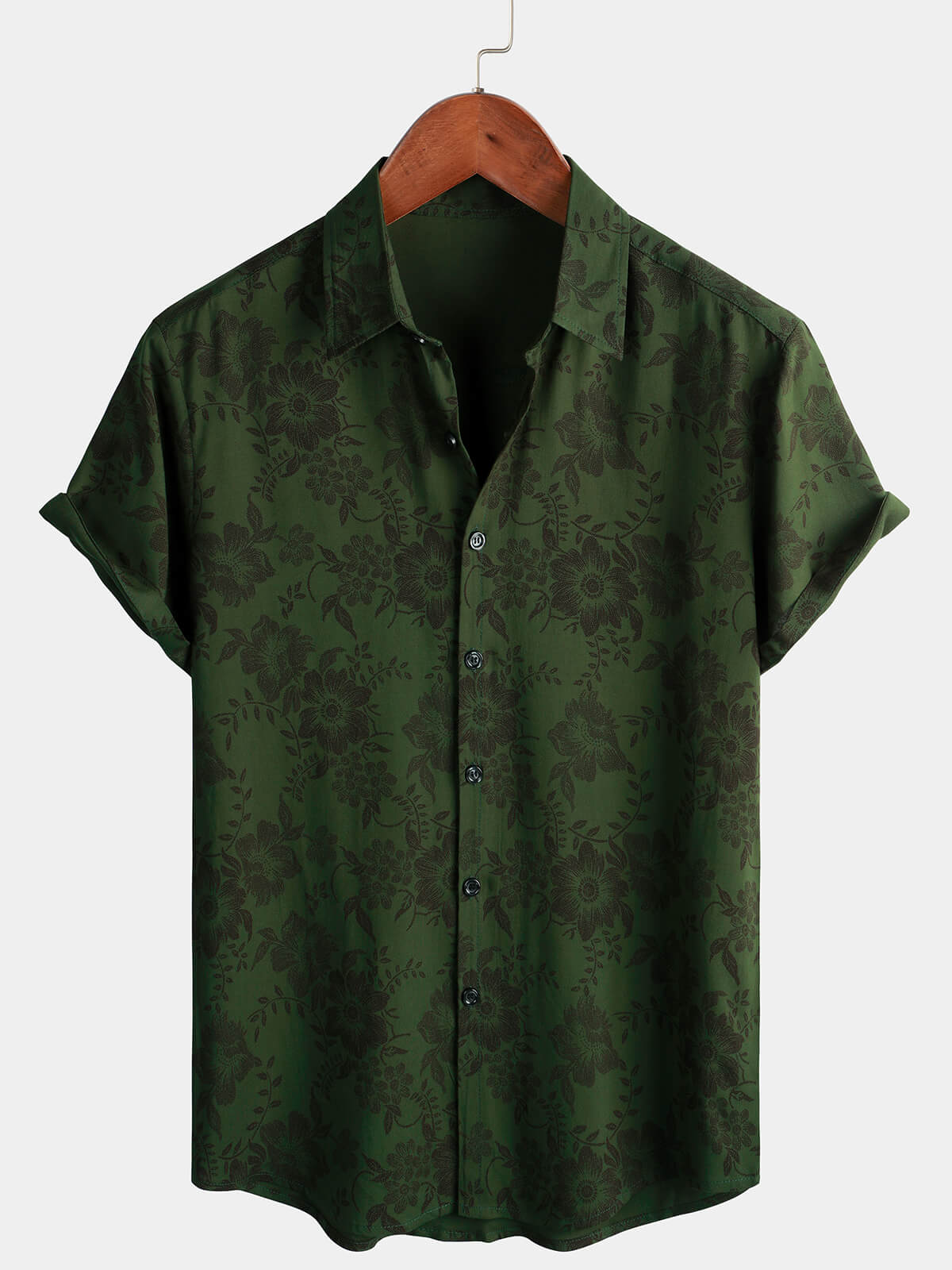 Chemise à manches courtes boutonnée pour hommes, motif Floral vert foncé, Vintage hawaïen, doux, vacances à la plage