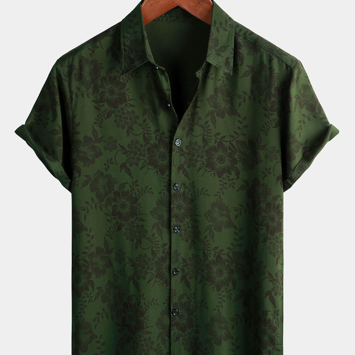 Chemise à manches courtes boutonnée pour hommes, motif Floral vert foncé, Vintage hawaïen, doux, vacances à la plage