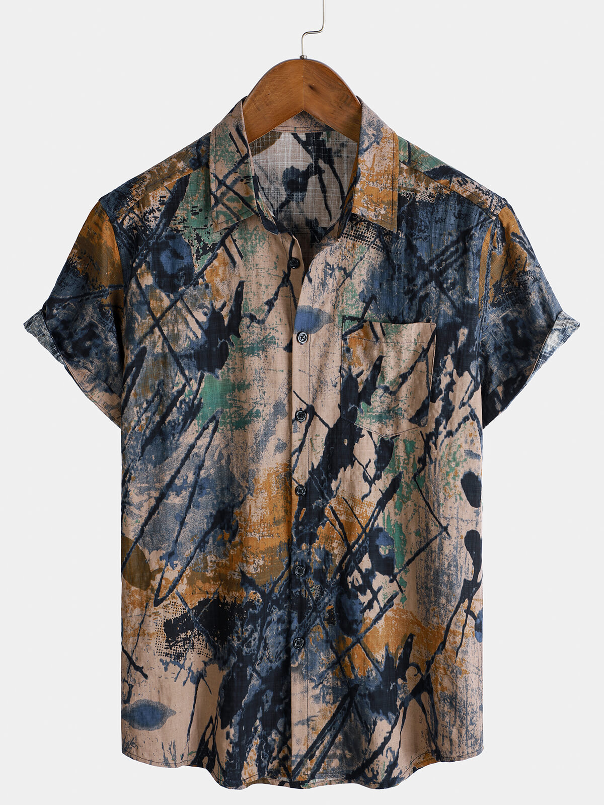 Chemise boutonnée à manches courtes pour homme, motif abstrait, idéale pour les vacances, été