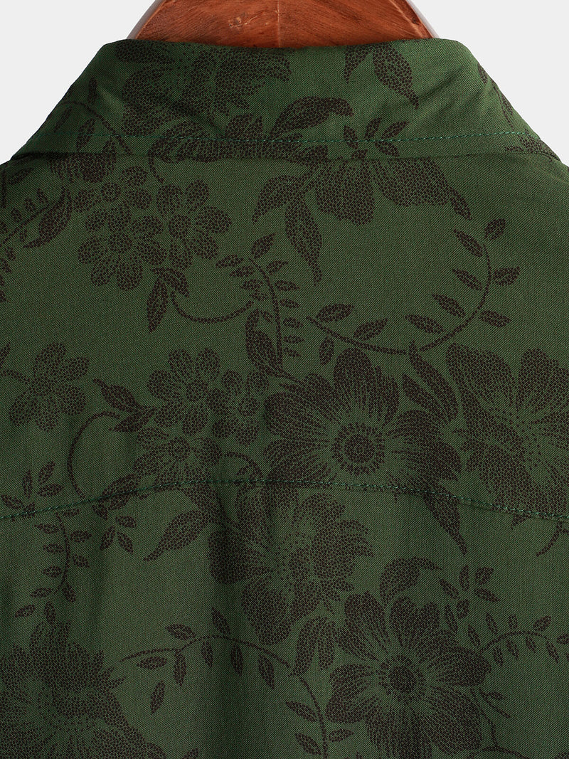 Hommes Floral Vert foncé Hawaïen Vintage Soft Beach Holiday Button Up Chemise à manches courtes