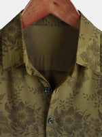 Chemise boutonnée d'été vintage florale verte à manches courtes pour hommes
