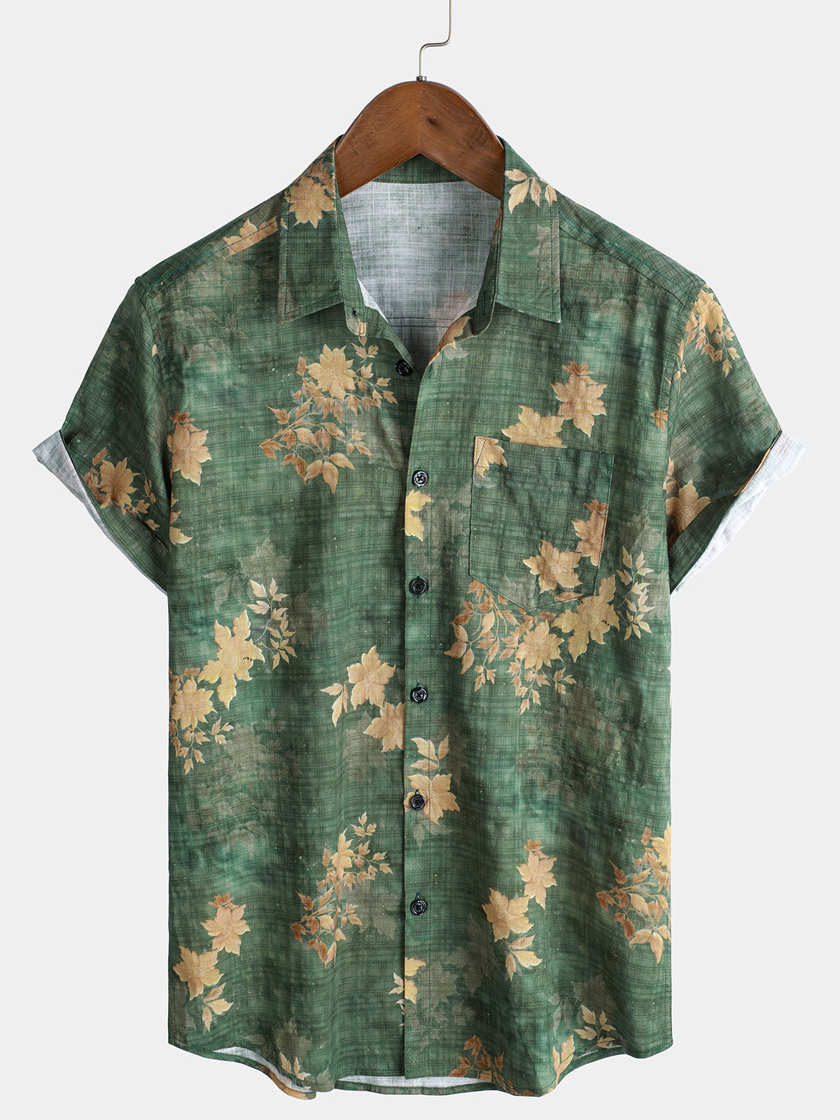 Chemise de plage à manches courtes et poche à imprimé floral vintage pour homme