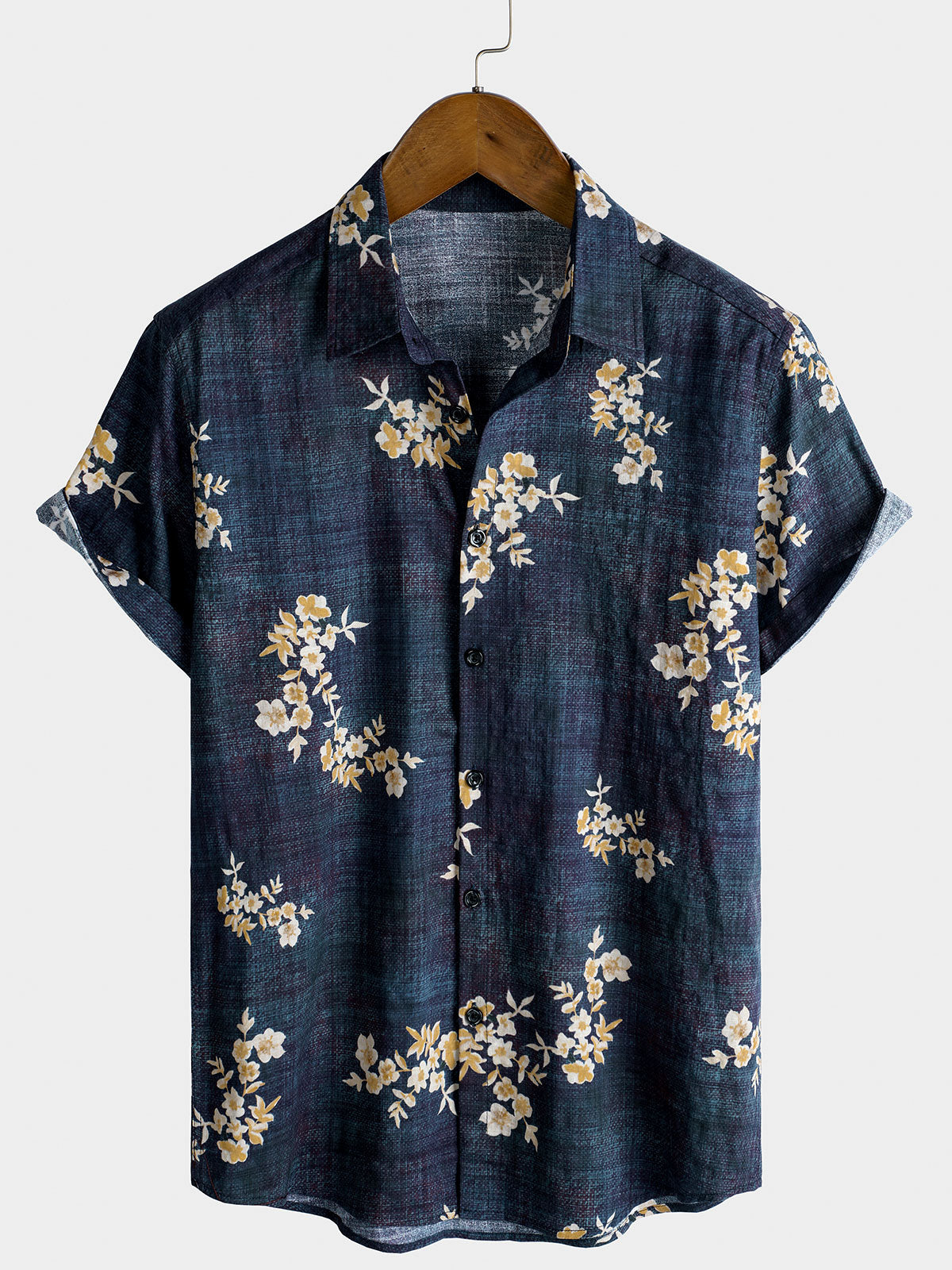 Chemise boutonnée décontractée à manches courtes et imprimé floral pour homme
