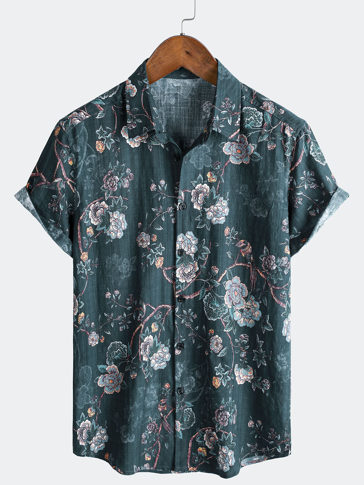 Chemise décontractée à manches courtes et boutons pour homme, imprimé floral, style camp