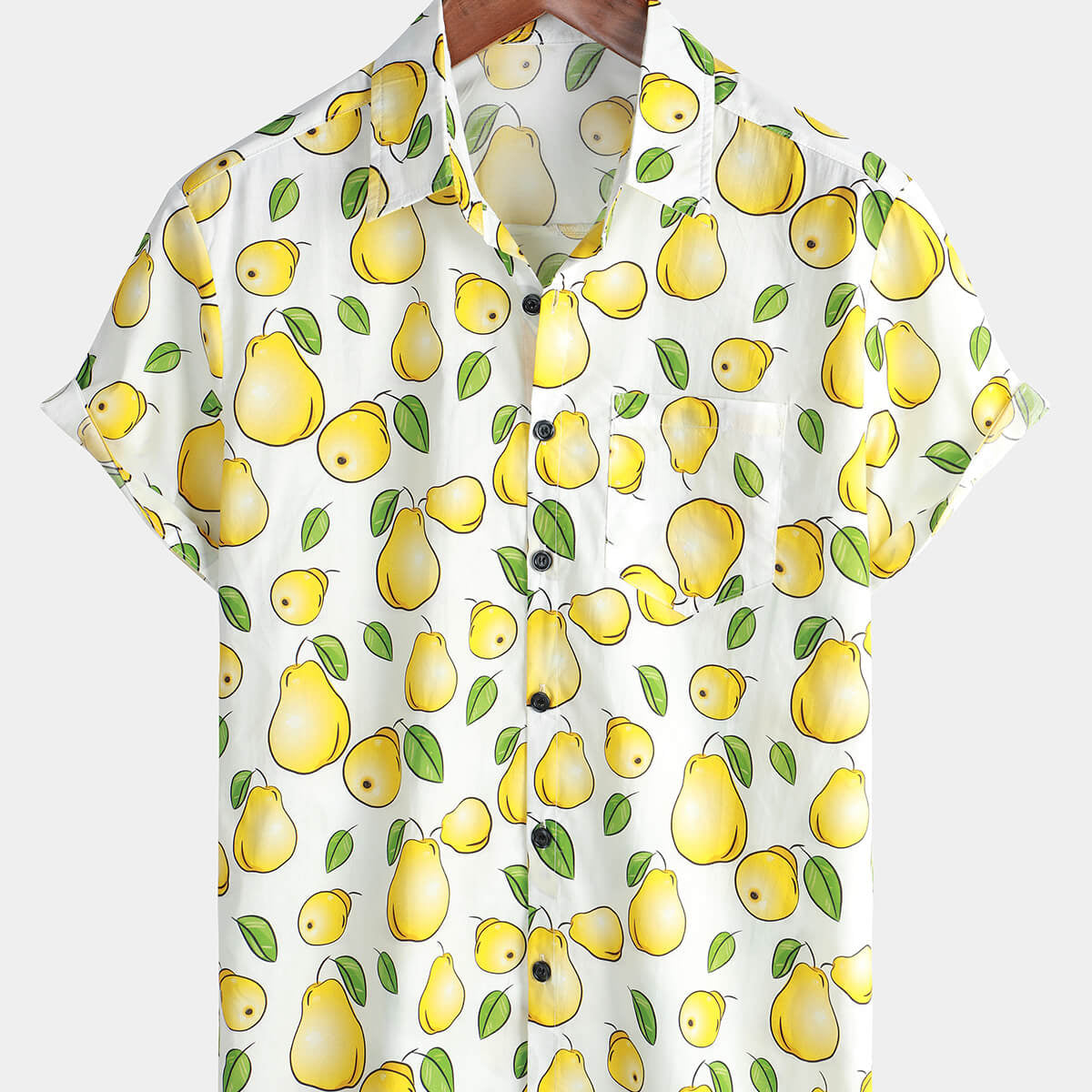 Chemise boutonnée à manches courtes pour hommes, drôle, poire hawaïenne