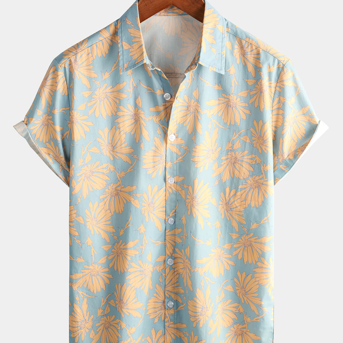 Chemise d'été boutonnée à manches courtes hawaïenne florale pour hommes