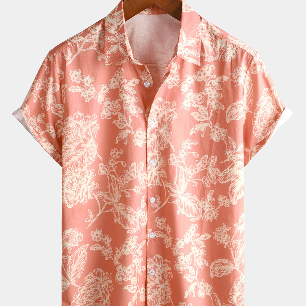 Chemise à manches courtes en coton à imprimé floral hawaïen pour hommes