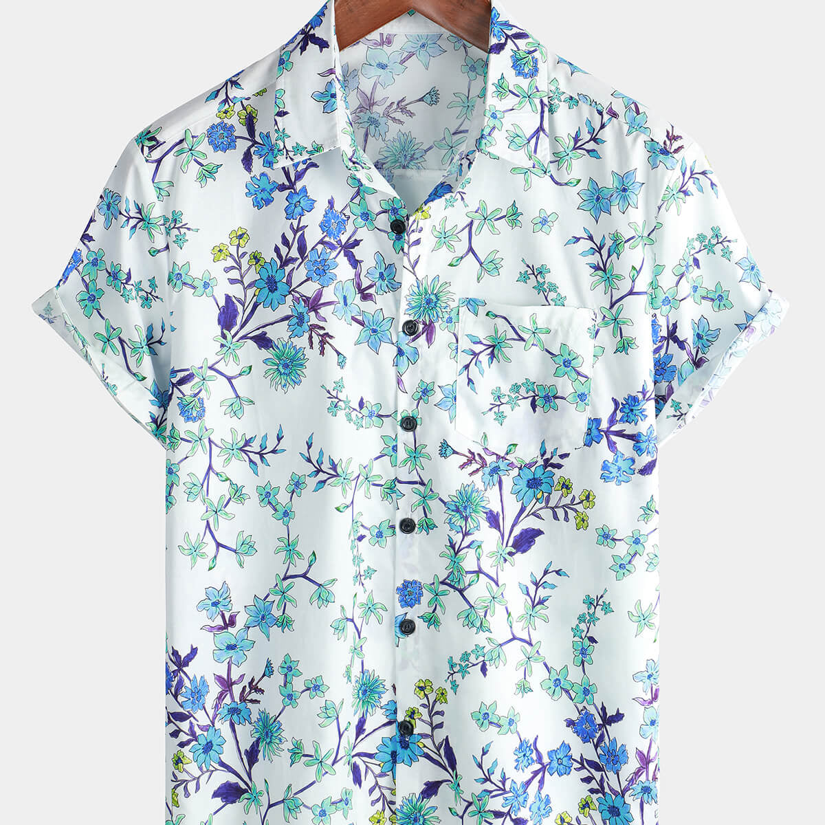 Chemise hawaïenne à manches courtes pour hommes, bleue, décontractée, imprimé Floral, Aloha Vacation Beach