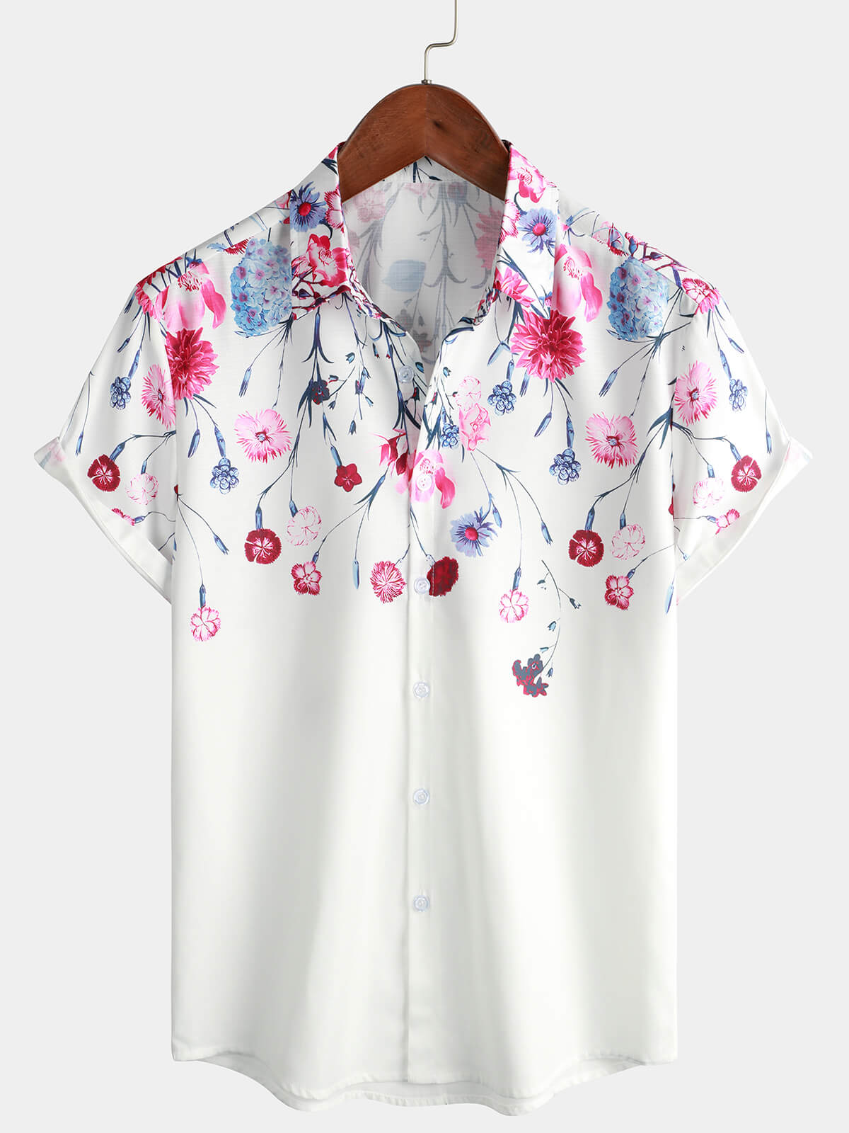Chemise de croisière d'été boutonnée à manches courtes à imprimé fleuri pour hommes