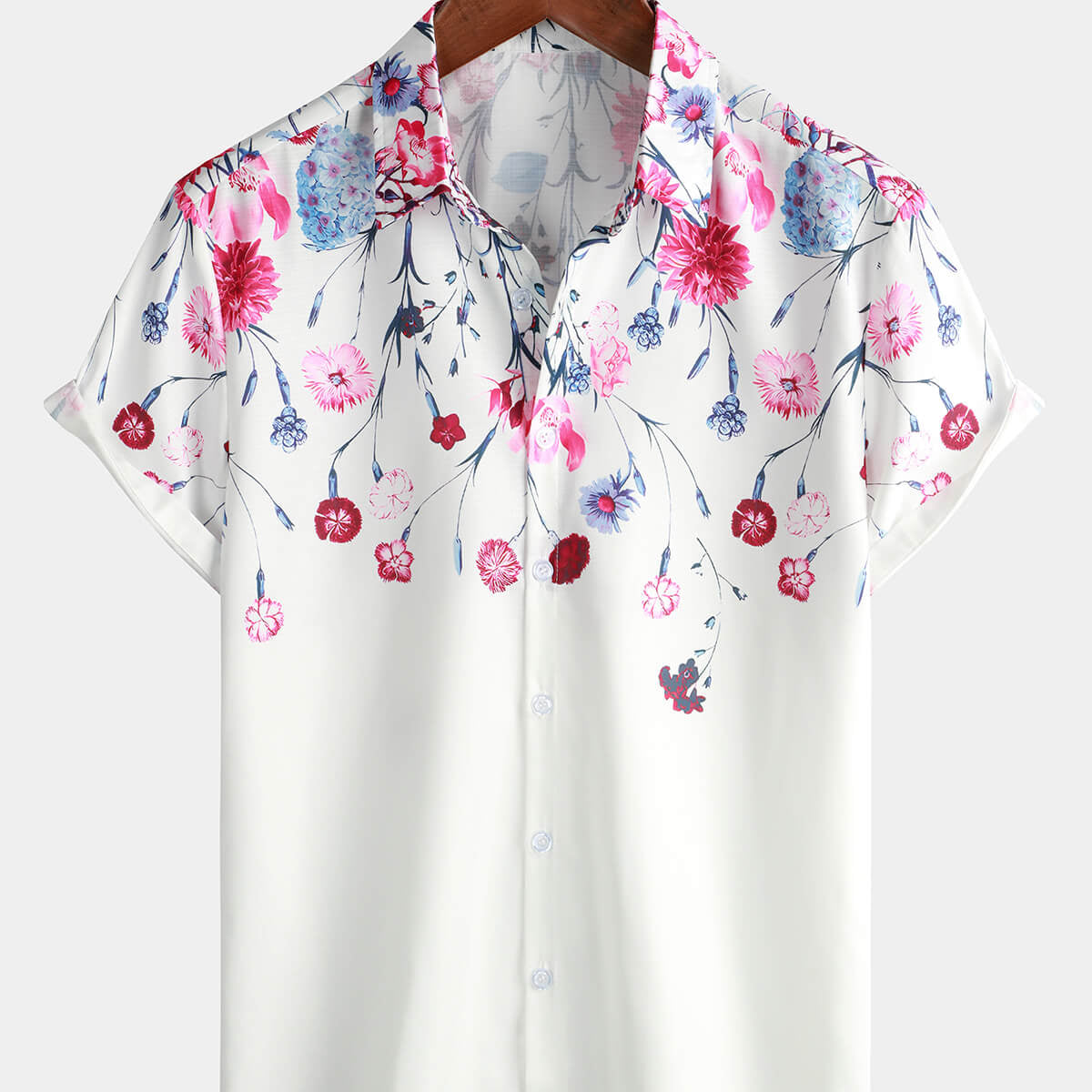 Chemise de croisière d'été boutonnée à manches courtes à imprimé fleuri pour hommes