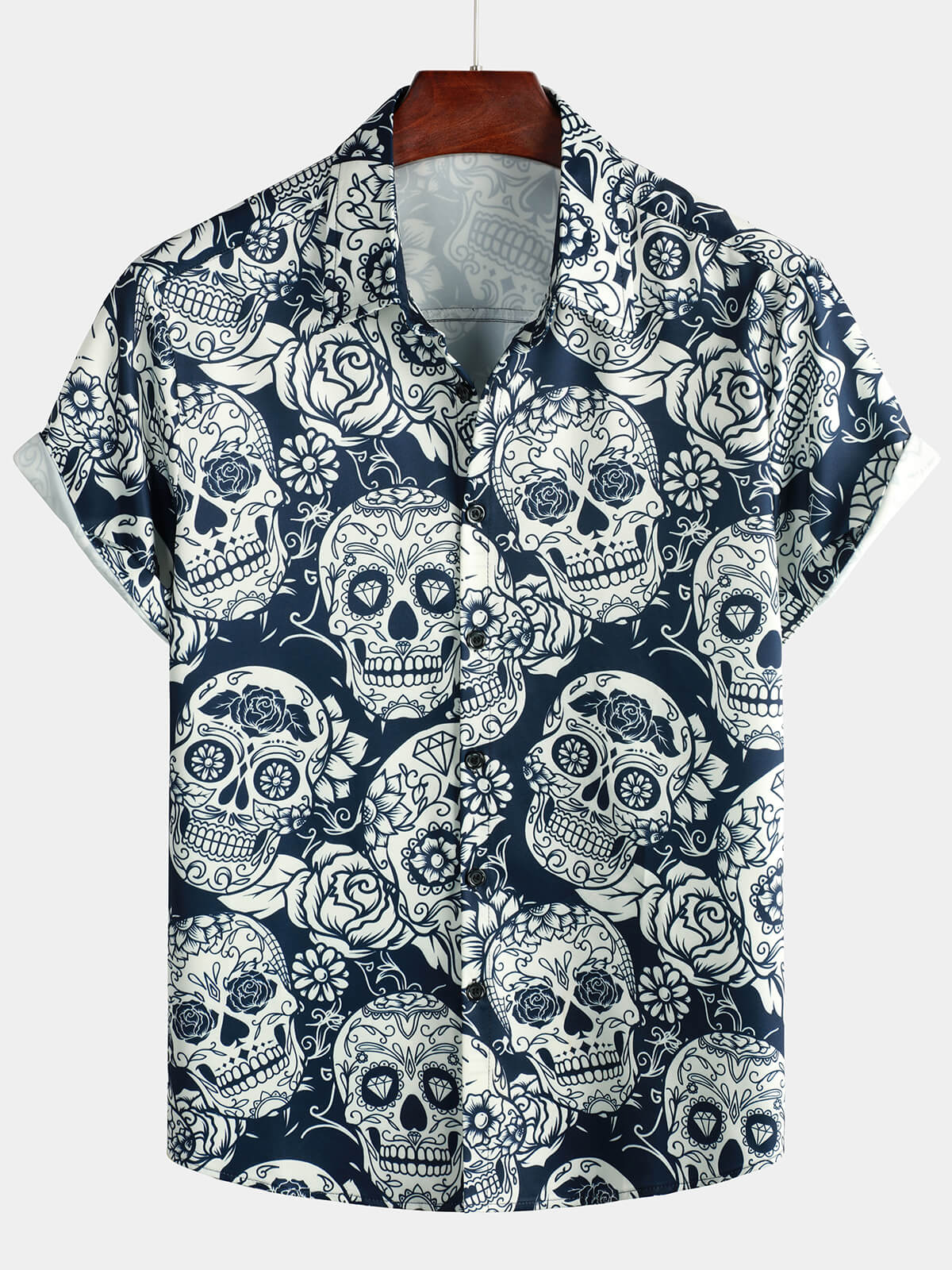 Chemise hawaïenne à manches courtes pour hommes imprimé Floral crâne de sucre Cool boutonnée drôle