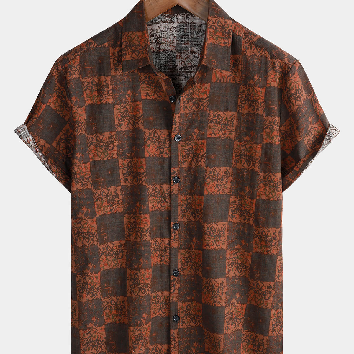 Chemise boutonnée d'été rétro à manches courtes vintage en coton pour hommes
