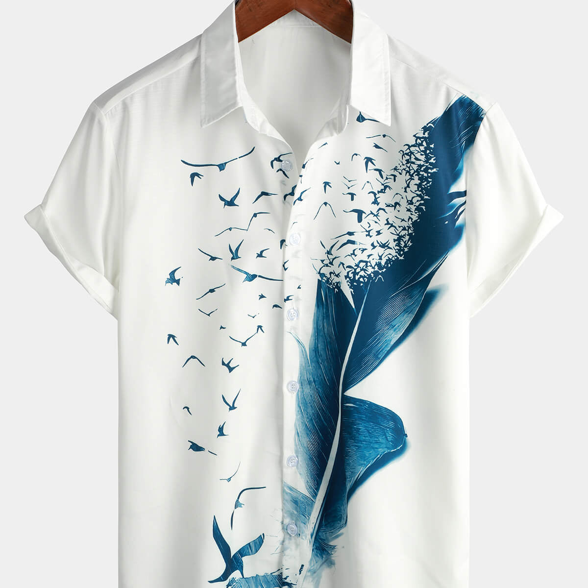Chemise de croisière boutonnée à manches courtes à imprimé plumes pour hommes