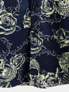 Chemise boutonnée à manches courtes pour hommes, Rock Skull Vintage Rose imprimé