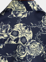 Chemise boutonnée à manches courtes pour hommes, Rock Skull Vintage Rose imprimé
