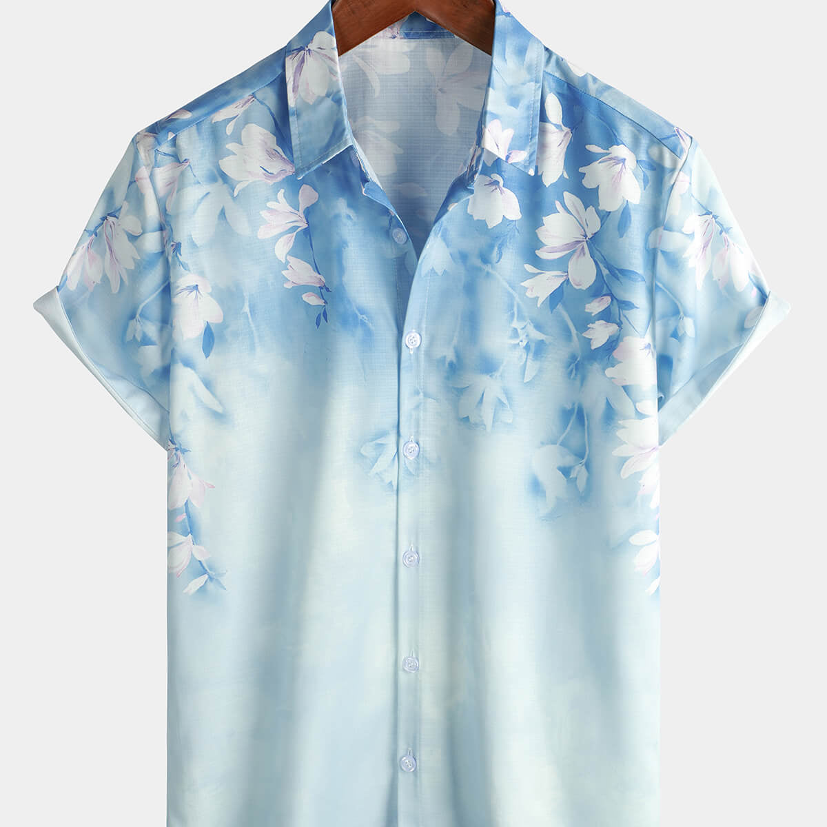 Chemise de croisière d'été boutonnée à manches courtes à imprimé fleuri pour hommes