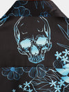Chemise décontractée à manches courtes pour hommes, imprimé tête de mort florale bleue, bouton Cool