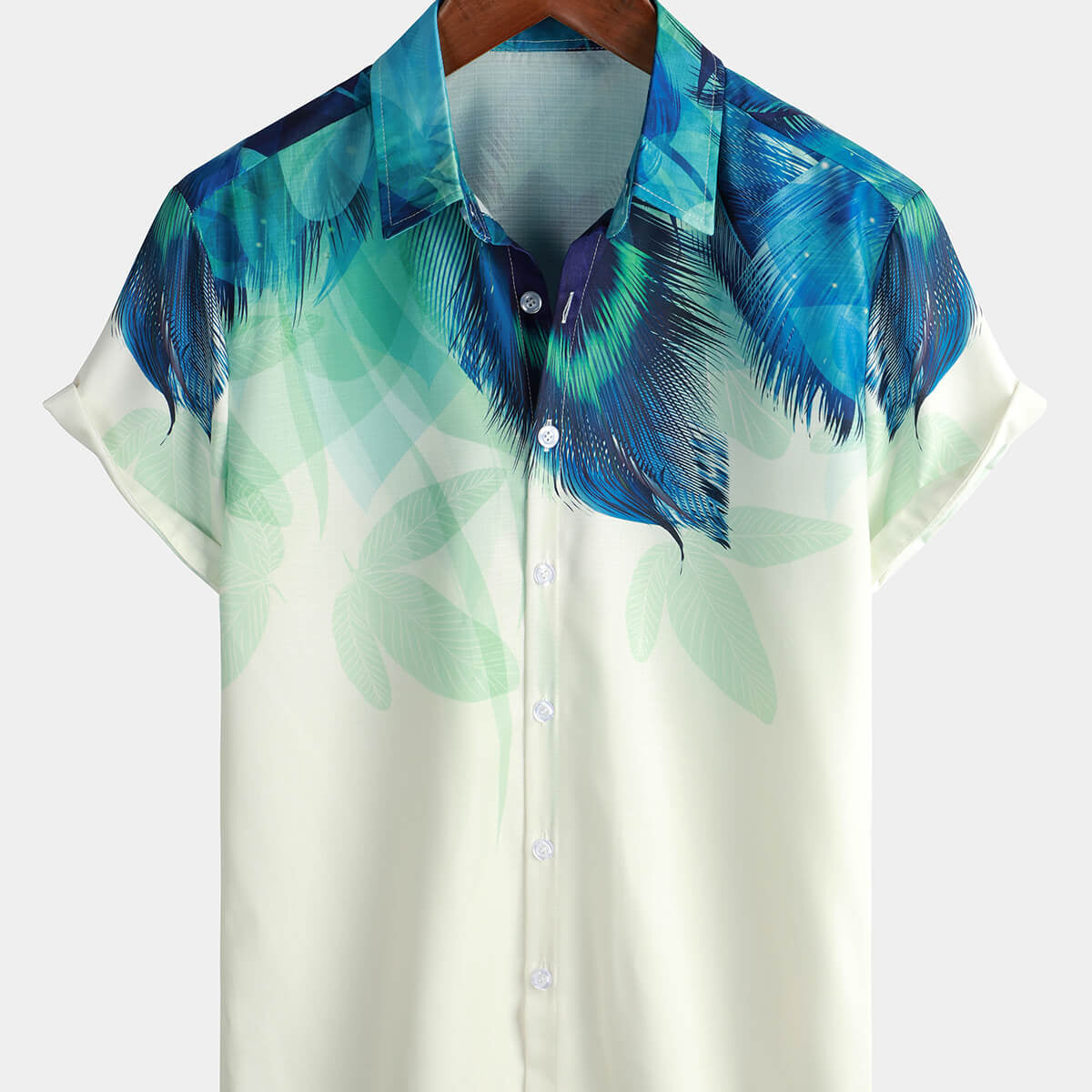 Chemise boutonnée à manches texturées graduelles à imprimé plumes de paon pour hommes