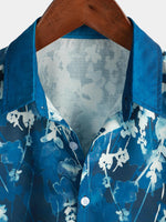 Chemise boutonnée à manches courtes à texture graduelle bleue florale pour hommes