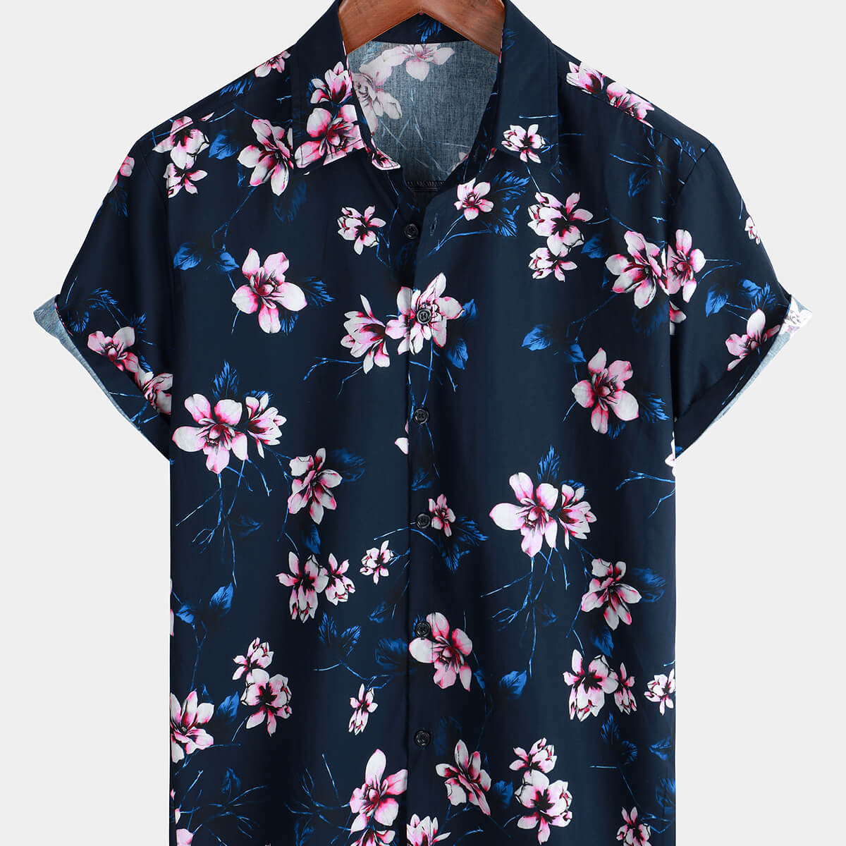 Chemise d'été boutonnée à manches courtes pour hommes, 100% coton, motif floral