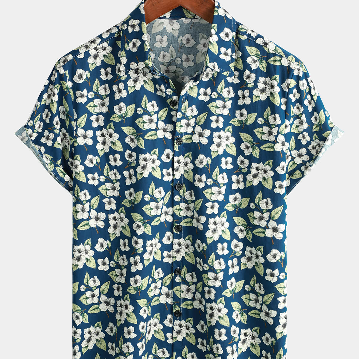 Chemise de plage boutonnée à manches courtes en coton à fleurs pour hommes