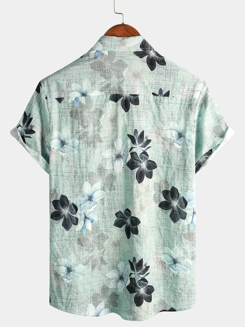 Chemise fraîche de plage hawaïenne de coton à manches courtes pour hommes vert clair
