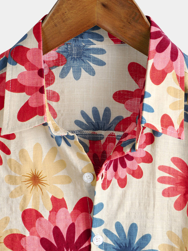 Lot de 2 | Chemises hawaïennes à manches courtes en coton à fleurs pour hommes