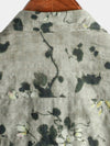 Chemise boutonnée grise à manches courtes respirante en coton vintage à fleurs pour hommes