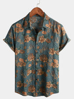 Lot de 2|Chemise à manches courtes de vacances d'été bleu vintage à fleurs rétro pour hommes