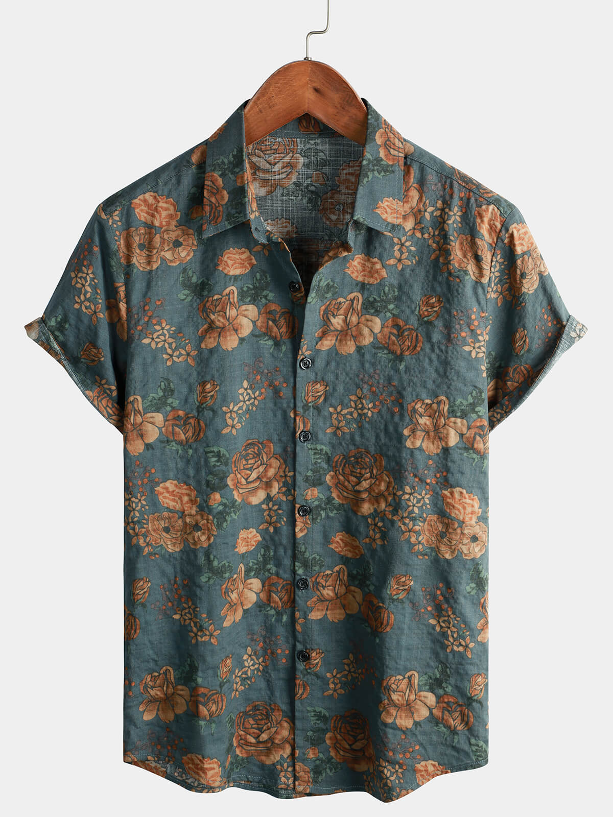 Chemise à manches courtes de vacances d'été bleu vintage à fleurs rétro pour hommes
