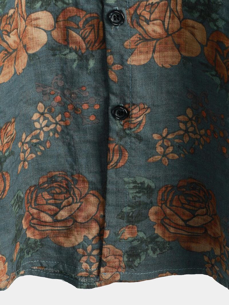 Lot de 2|Chemise à manches courtes de vacances d'été bleu vintage à fleurs rétro pour hommes