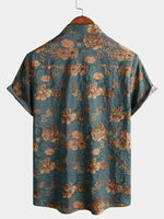 Lot de 2|Chemise à manches courtes de vacances d'été bleu vintage à fleurs rétro pour hommes