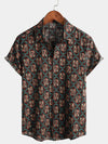 Chemise à manches courtes en coton imprimé d'art géométrique vintage pour homme