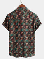 Chemise à manches courtes en coton imprimé d'art géométrique vintage pour homme