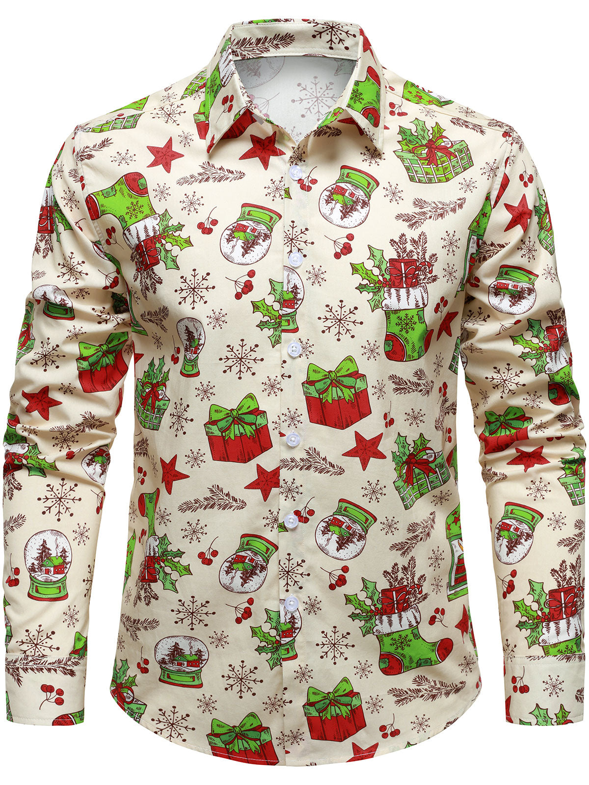 Chemise à manches longues boutonnée pour homme, motif chaussette de Noël festif