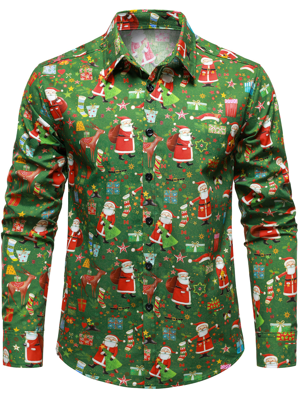 Chemise à manches longues boutonnée pour homme, motif Père Noël festif, idéale pour les fêtes de fin d'année