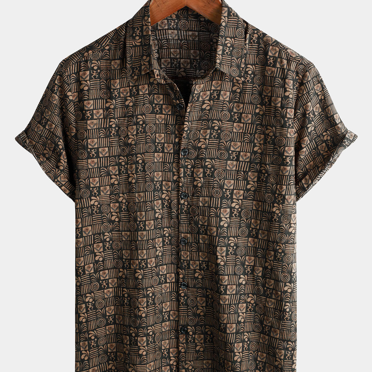 Chemise à manches courtes en coton imprimé vintage pour homme