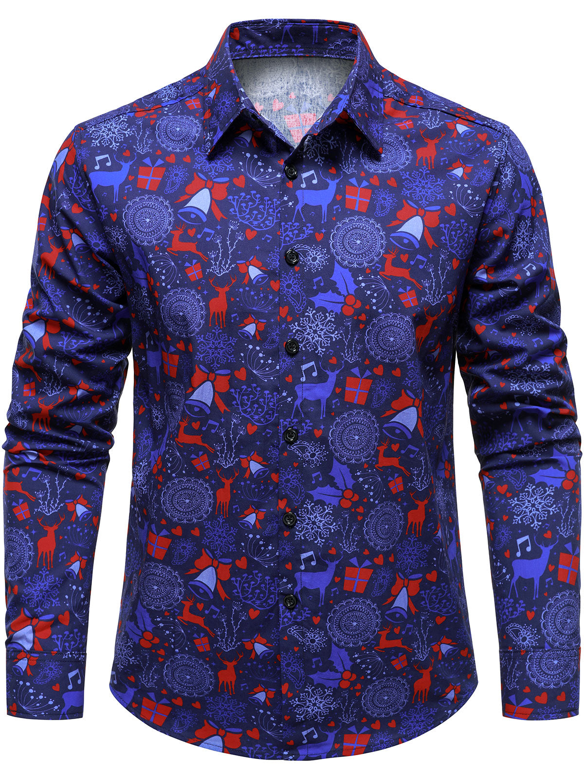 Chemise à manches longues violette pour homme, imprimé festif de rennes de Noël