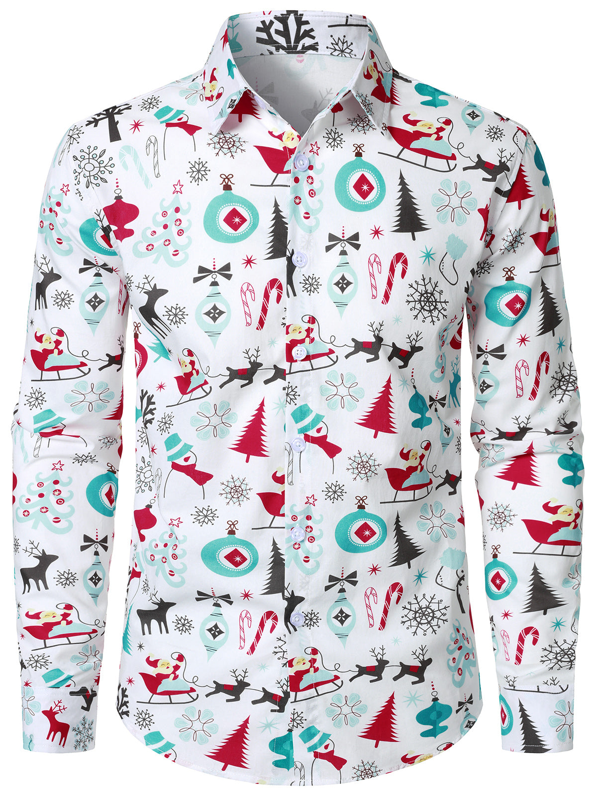 Chemise de Noël pour homme avec imprimé festif Père Noël et bonhomme de neige en traîneau