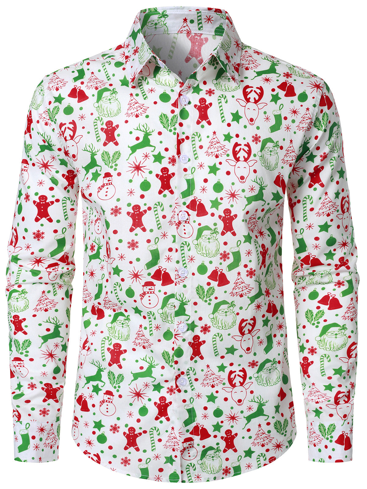 Chemise à manches longues boutonnée en coton imprimé de Noël pour homme