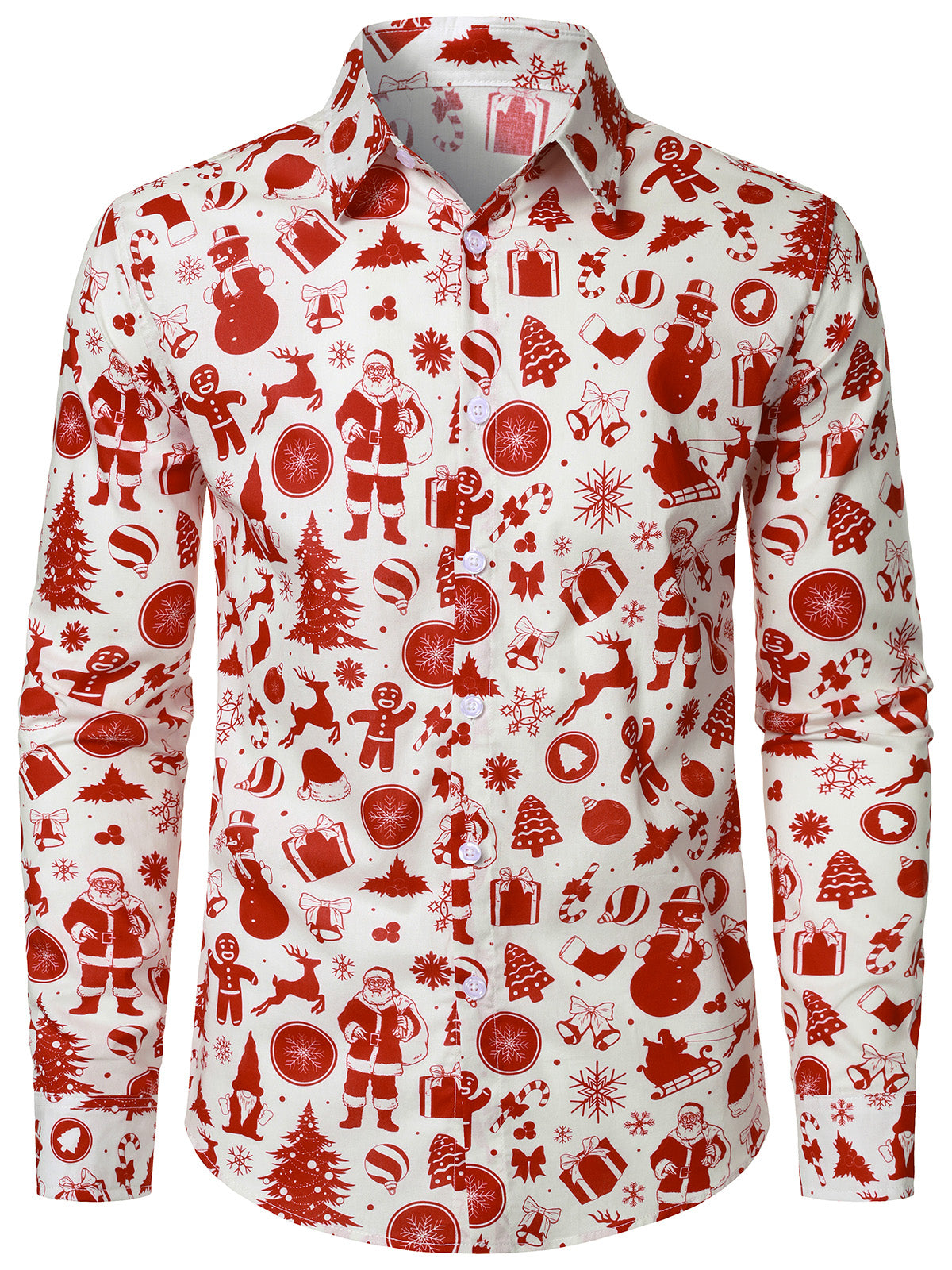 Chemise à manches longues rouge de Noël pour homme en coton avec le Père Noël