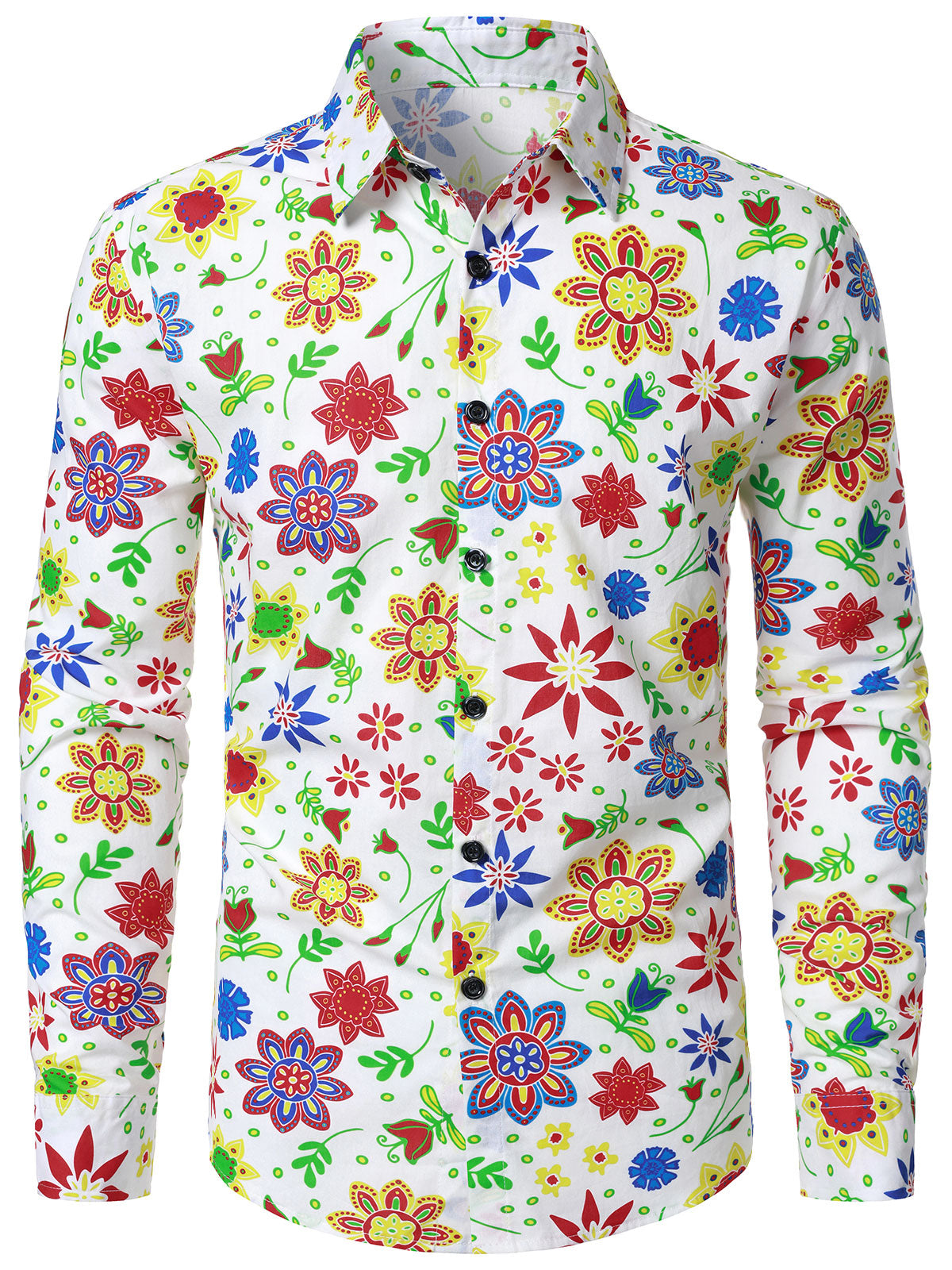 Chemise à manches longues disco colorée à imprimé floral des années 70 pour homme