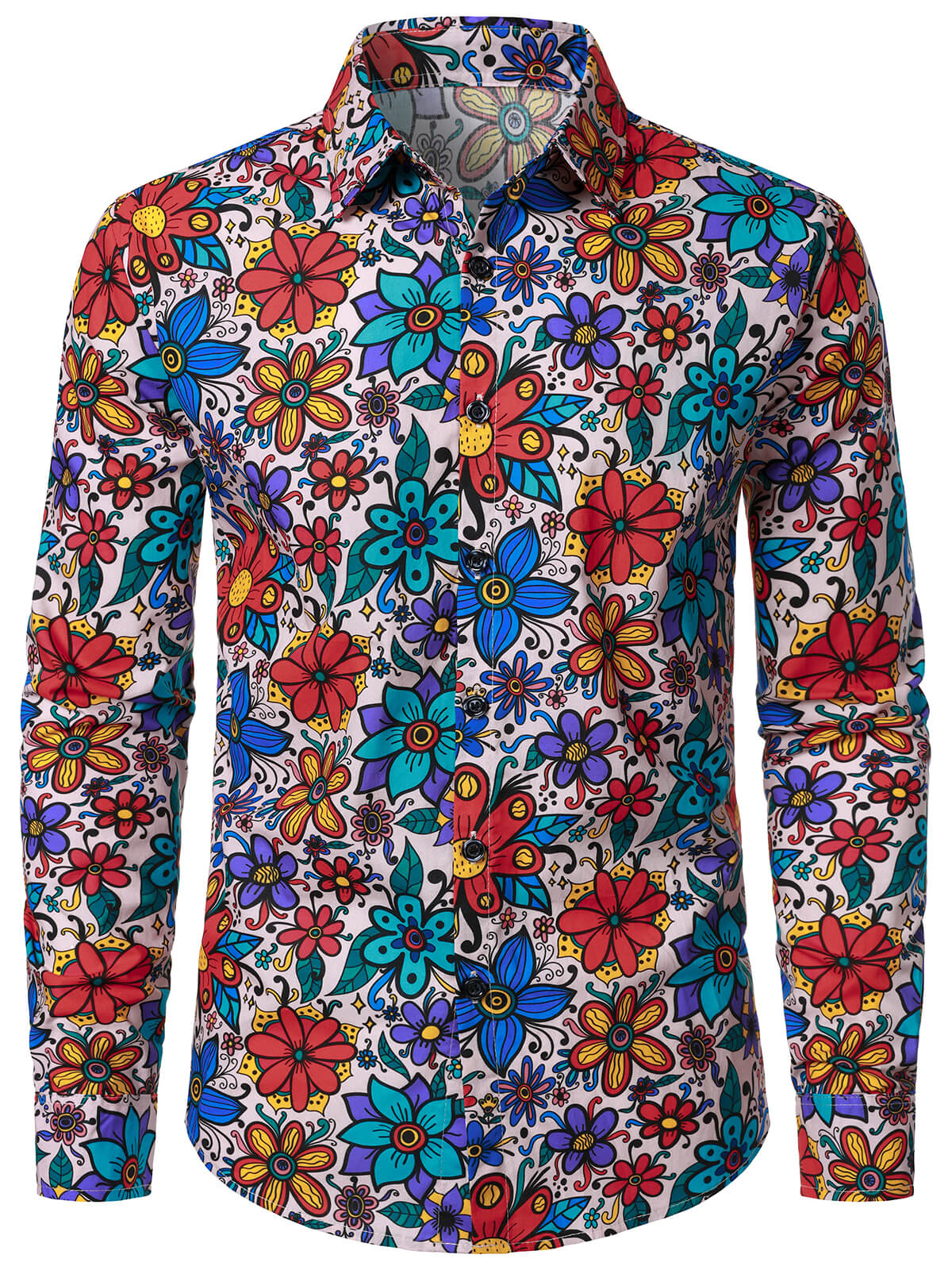Chemise à manches longues disco vintage à imprimé floral des années 70 pour homme