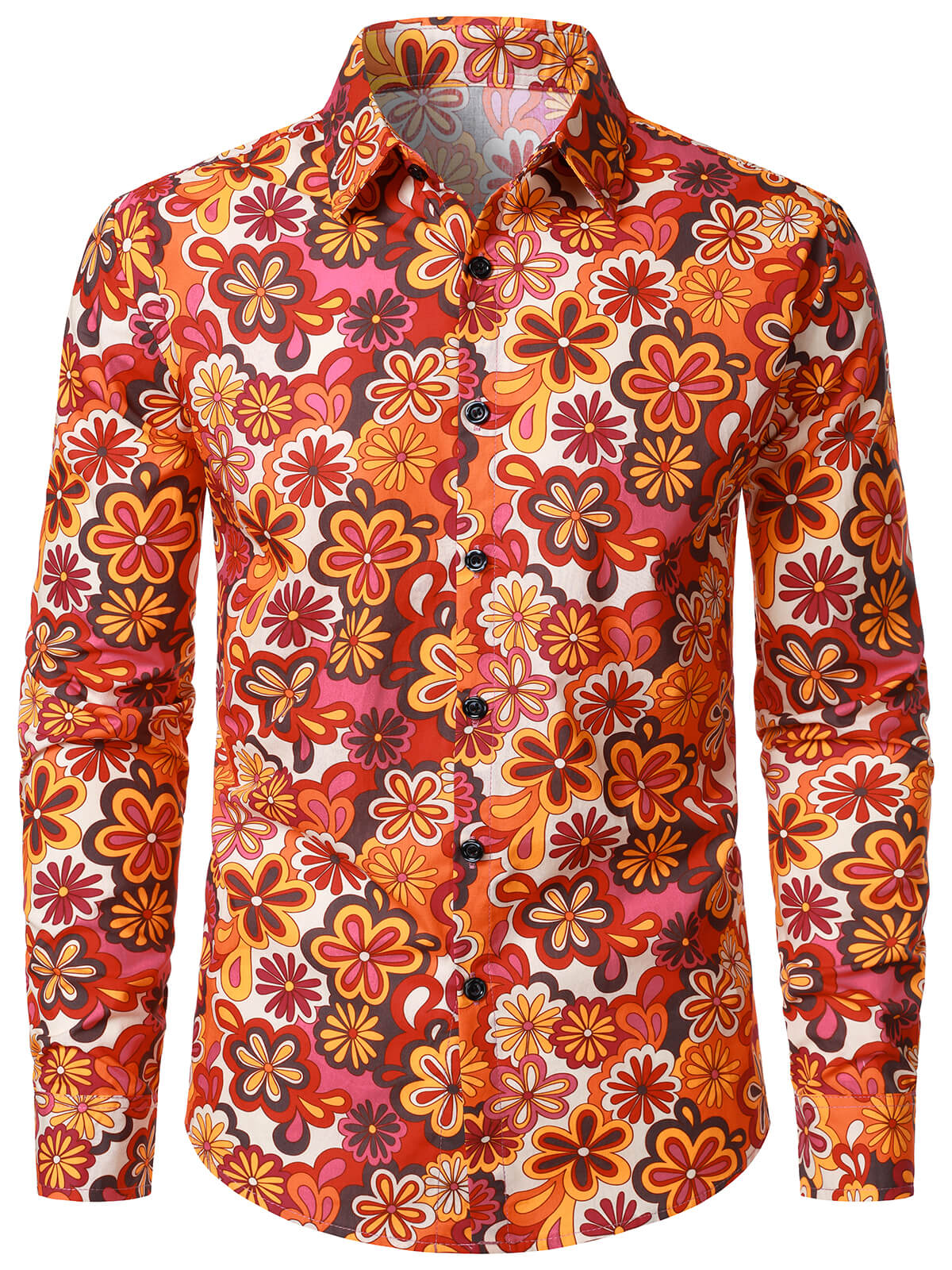 Chemise à manches longues disco vintage à imprimé floral des années 70 pour homme