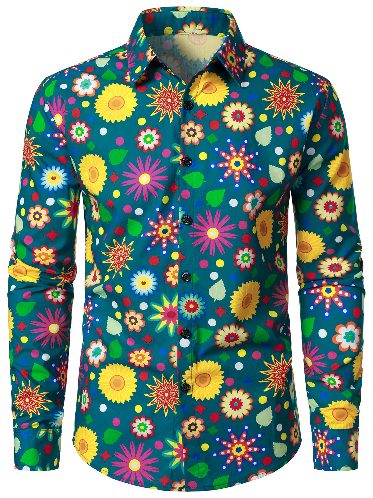 Chemise à manches longues respirante en coton à imprimé floral pour homme