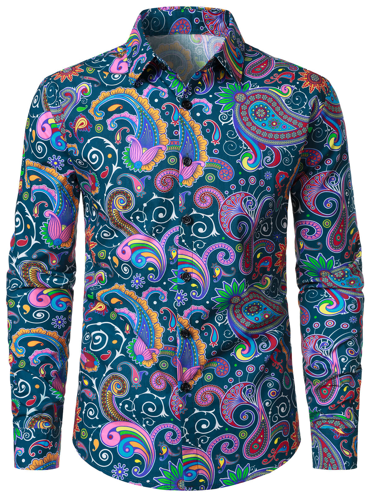 Chemise disco à manches longues en coton à imprimé cachemire vintage années 70 pour homme